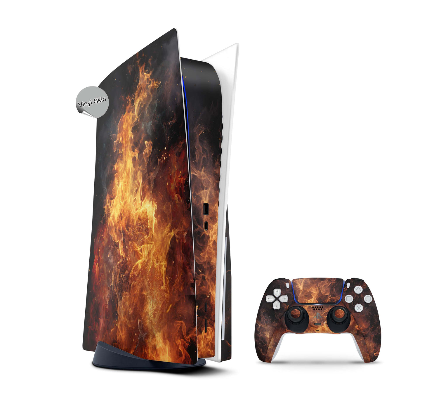 PS5 Skin Design Aufkleber Vinyl Folie Premium Skins mit PS5 Controller Feuer Aufkleber Skins4u   