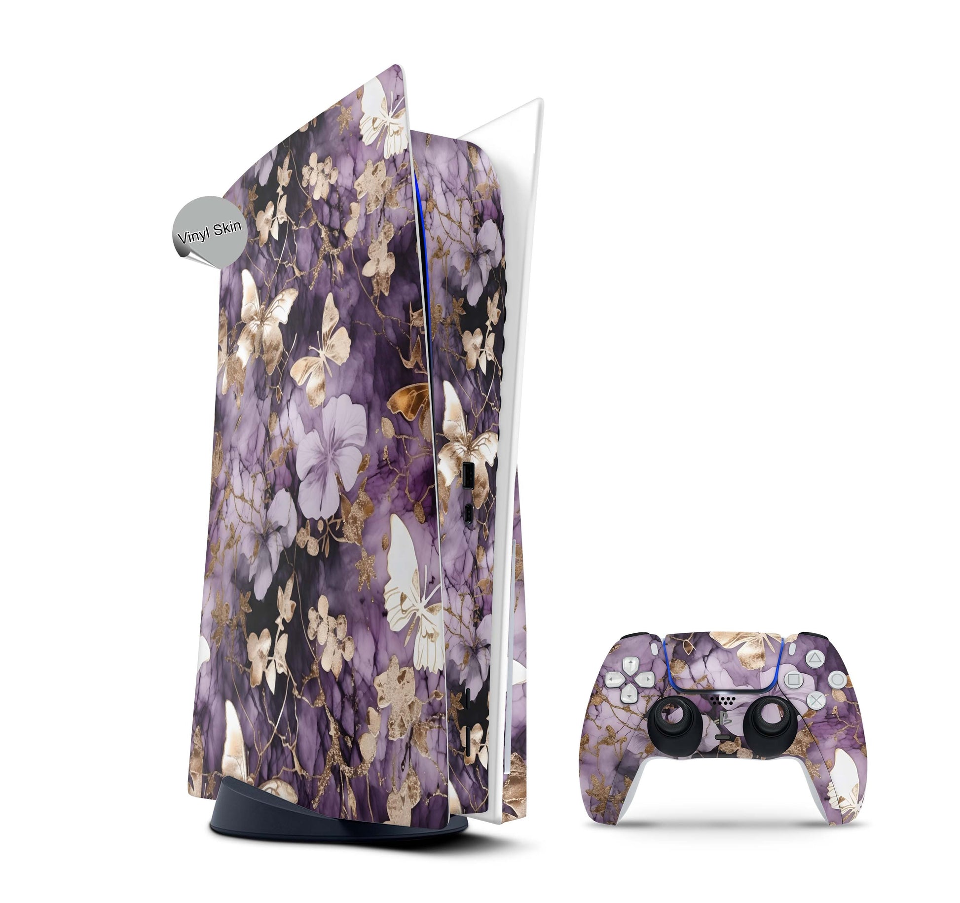 PS5 Skin Design Aufkleber Vinyl Folie Premium Skins mit PS5 Controller Flower and Butterfly Aufkleber Skins4u   