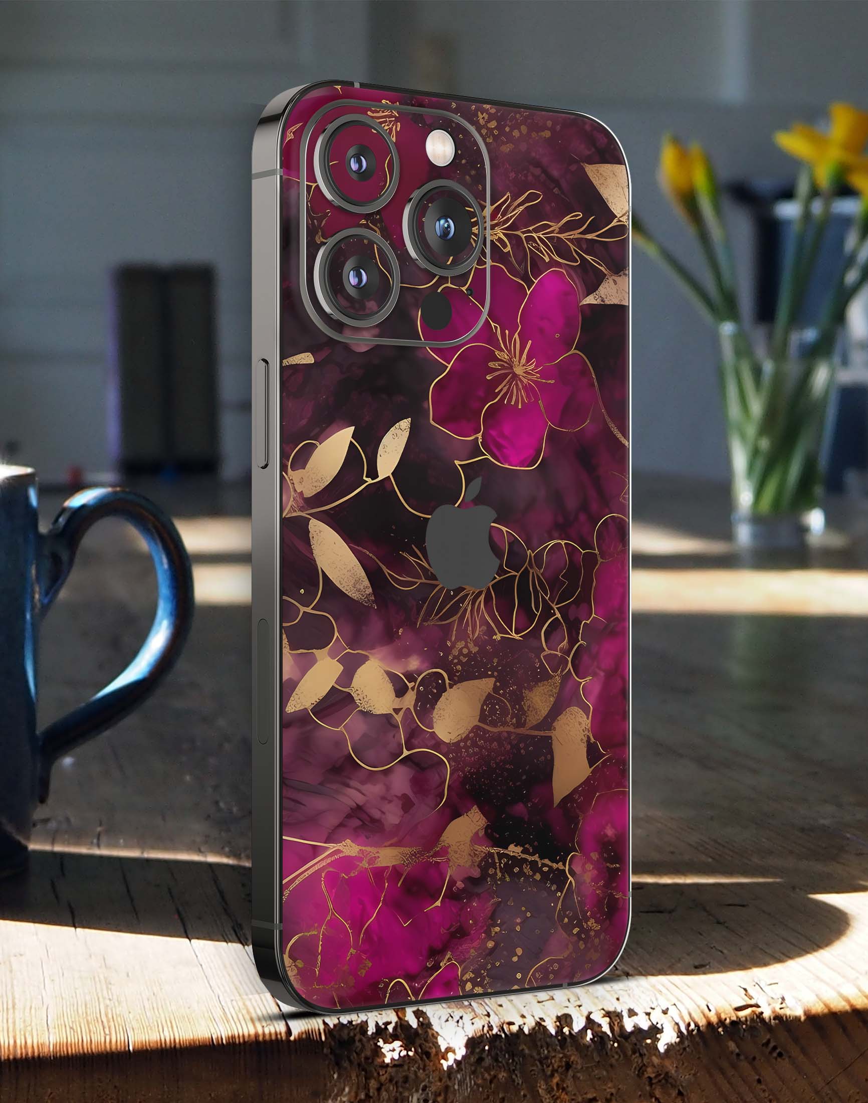 iPhone 15 Skins Design Schutzfolie Premium Vinyl Skin für alle Modelle Motiv Flowers Dark Aufkleber skins4u   