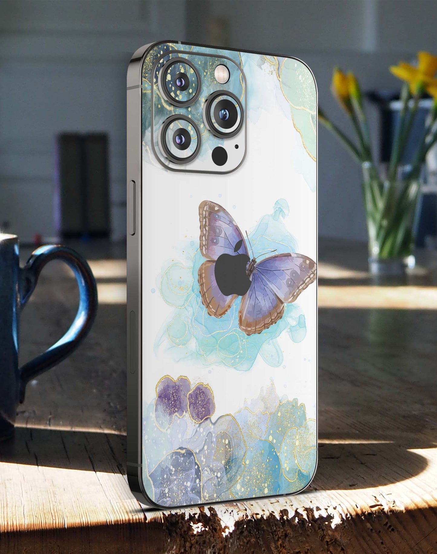 iPhone 15 Skins Design Schutzfolie Premium Vinyl Skin für alle Modelle Motiv Glitter Butterfly Aufkleber skins4u   