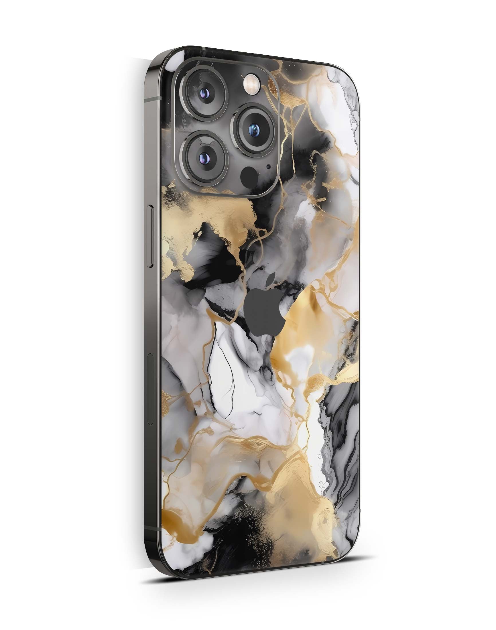 iPhone 15 Skins Design Schutzfolie Premium Vinyl Skin für alle Modelle Motiv Marmor gold black Aufkleber skins4u   