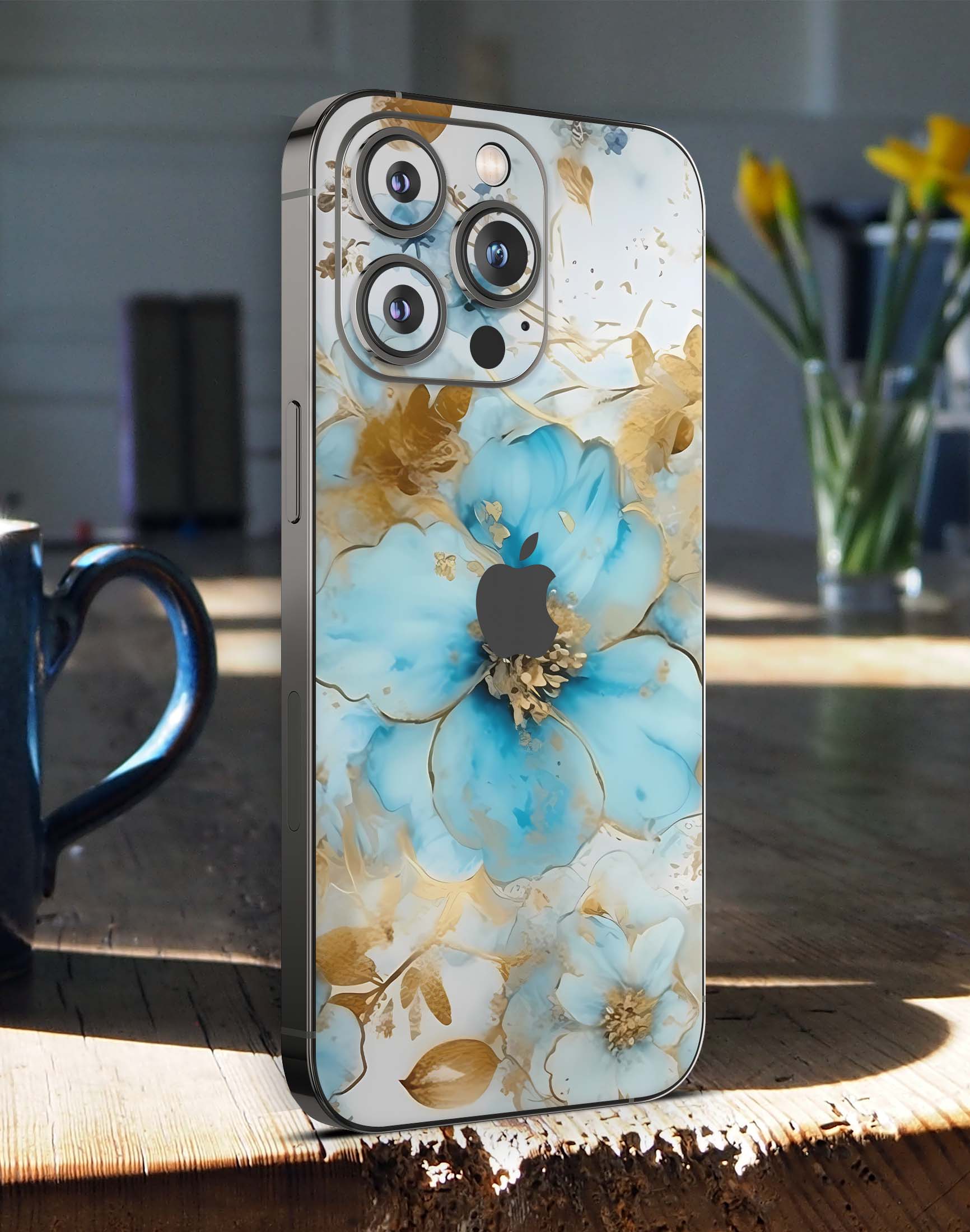 iPhone 15 Skins Design Schutzfolie Premium Vinyl Skin für alle Modelle Motiv Gold blue Fantasy Aufkleber skins4u   