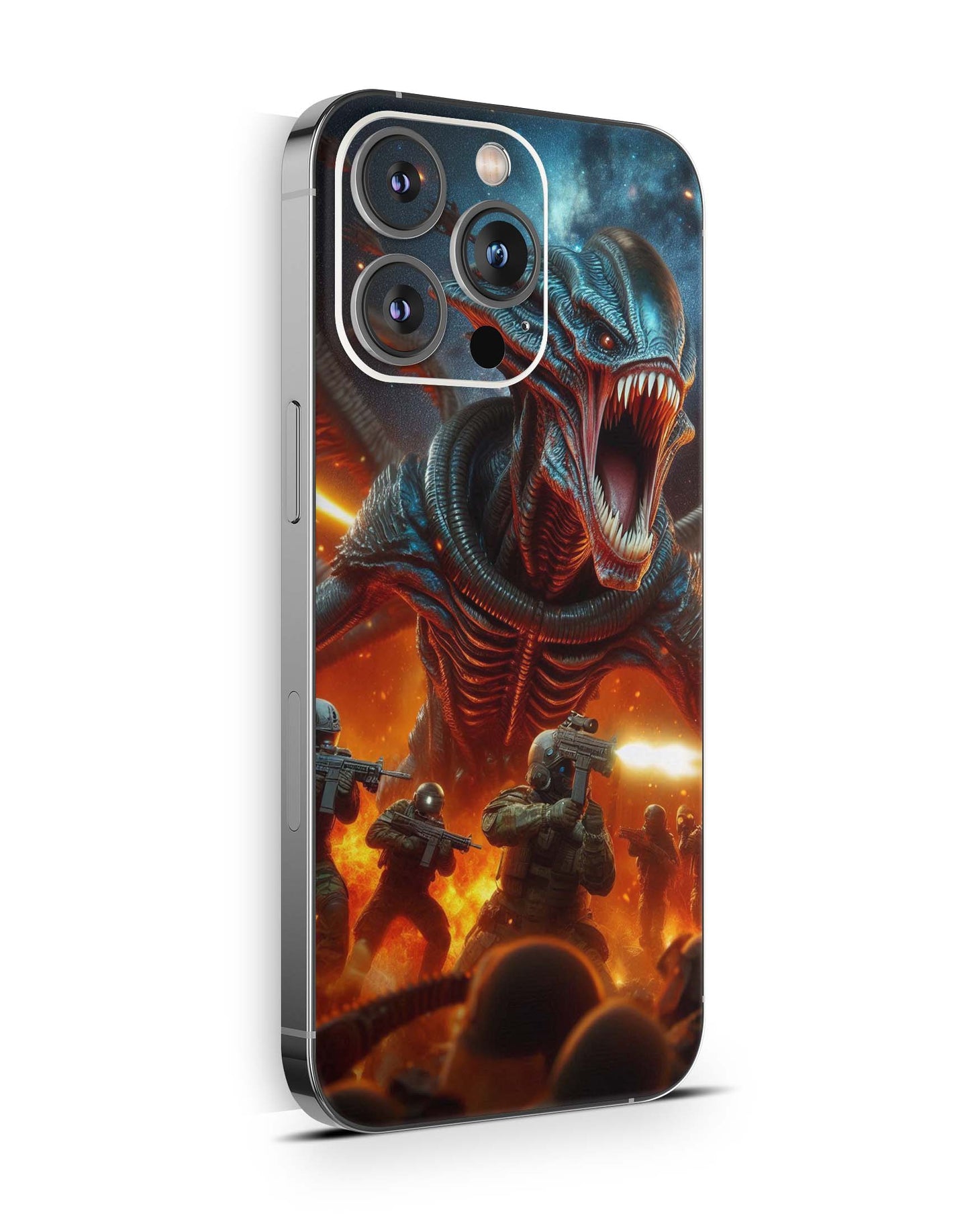 iPhone 16 Pro Skin Aufkleber Design Schutzfolie Vinyl Folie Alien Attack Aufkleber Skins4u   