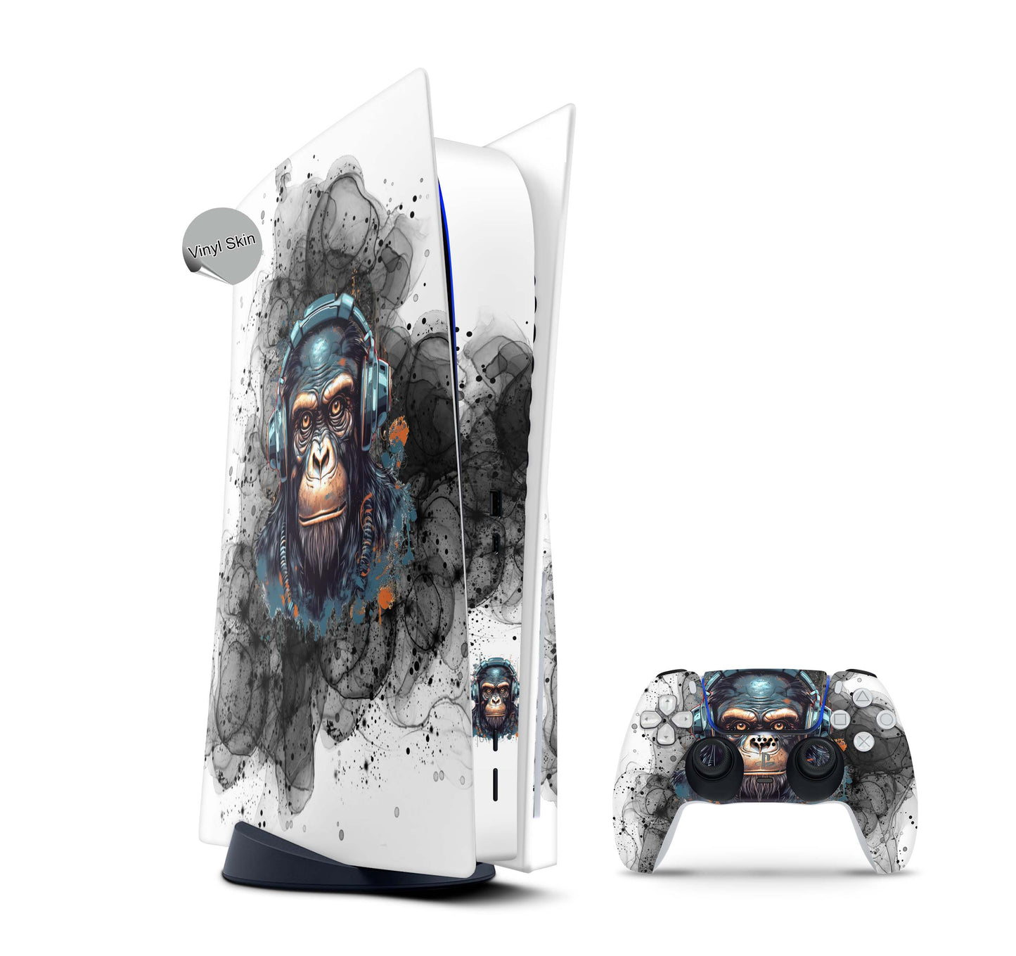 PS5 Skin Design Aufkleber Vinyl Folie Premium Skins mit PS5 Controller Black Smoke MOnkey Aufkleber Skins4u   