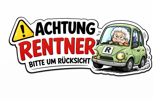 Aufkleber Achtung Rentner - lustiger Auto Aufkleber im Comic Style Senioren Motiv Oma Aufkleber Skins4u