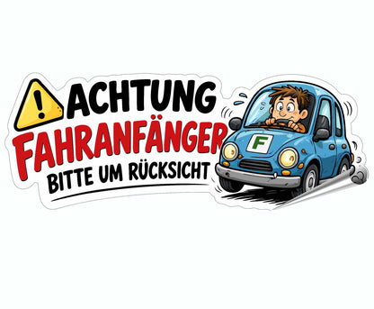 Aufkleber Fahranfänger - lustiger Auto Aufkleber im Comic Style Jungen / Männer Aufkleber Skins4u