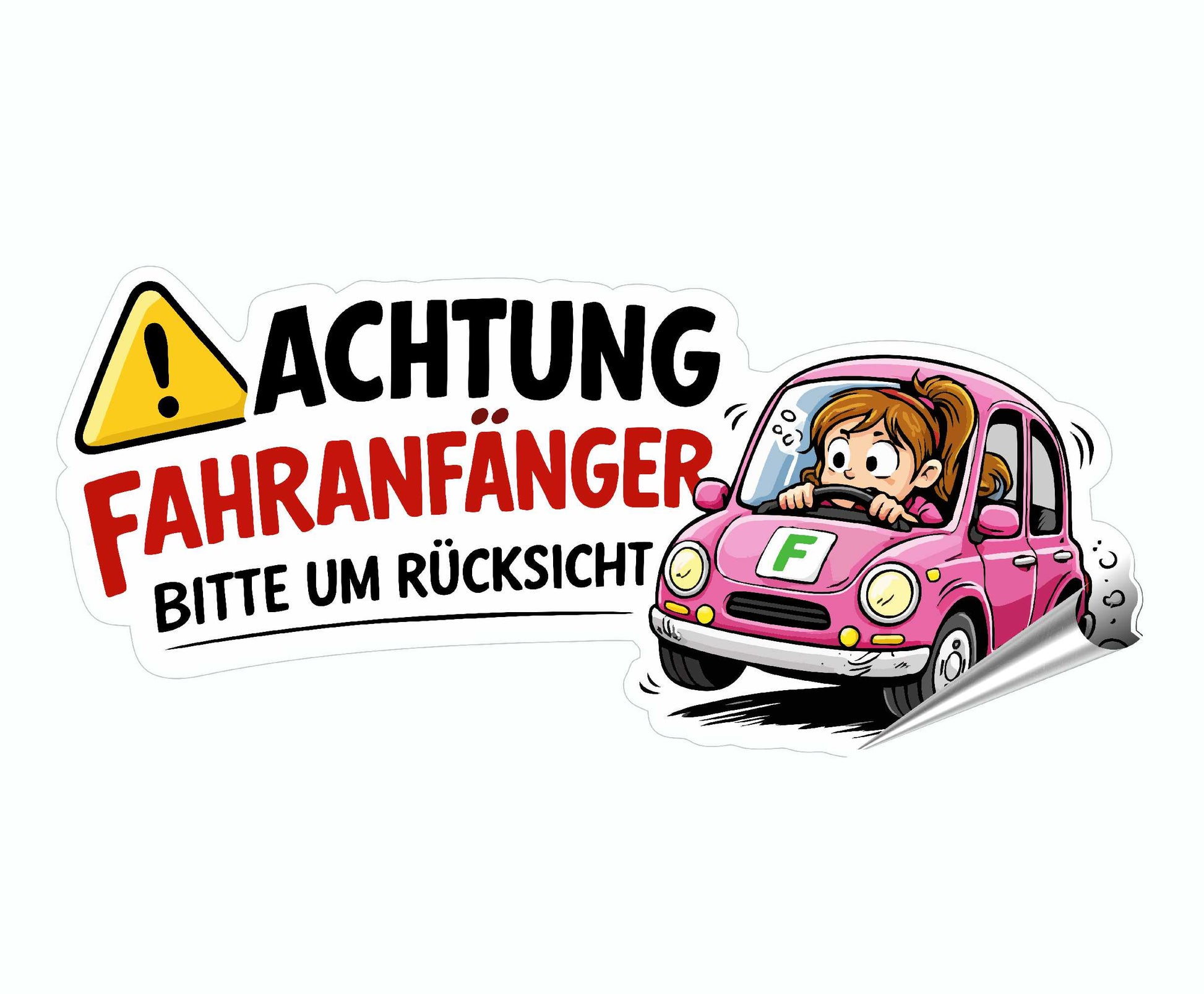 Aufkleber Fahranfänger - lustiger Auto Aufkleber im Comic Style Mädchen / Frauen Aufkleber Skins4u
