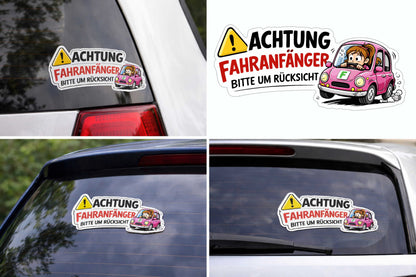 Aufkleber Fahranfänger - lustiger Auto Aufkleber im Comic Style Mädchen / Frauen Aufkleber Skins4u
