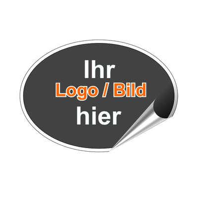 Aufkleber selbst gestalten - Personalisierte Aufkleber Etiketten ideal für Unternehmen Logos, Bilder, Foto Wunschtext - wasserfest, wetterfest oval - Werbung Firma Aufkleber Skins4u