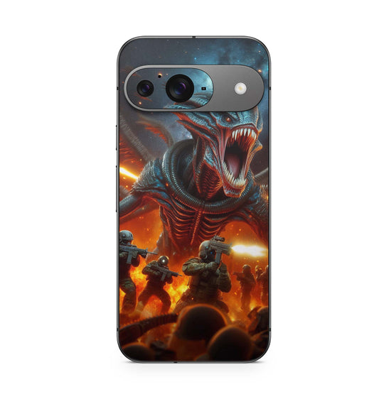 Google Pixel 9 Skin Schutzfolie Design Kratzerschutz Vinyl Aufkleber Alien Fight Aufkleber Skins4u   