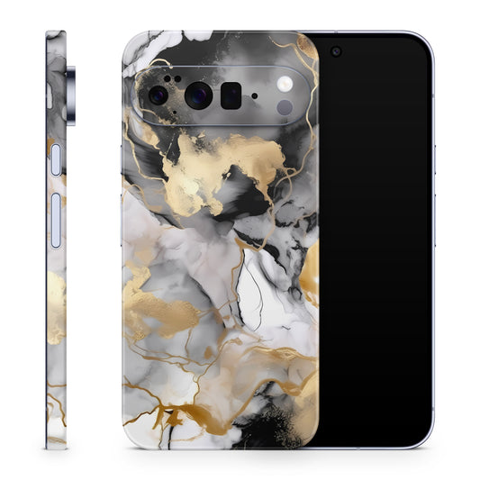 Google Pixel 10 Pro XL Skin Schutzfolie Vinyl Cover Marmor Gold black Aufkleber Skins4u