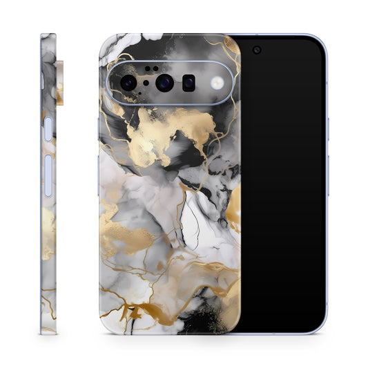 Google Pixel 10 Skin Schutzfolie Vinyl Cover Marmor Gold black Aufkleber Skins4u
