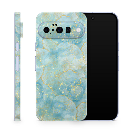 Google Pixel 10 Skin Schutzfolie Vinyl Cover Türkis Gold Aufkleber Skins4u