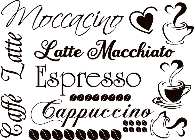 Wandtattoo Küche Kaffeesorten Cappuccino Mocka Schriftzug 100x45cm Wandtattoo skins4u