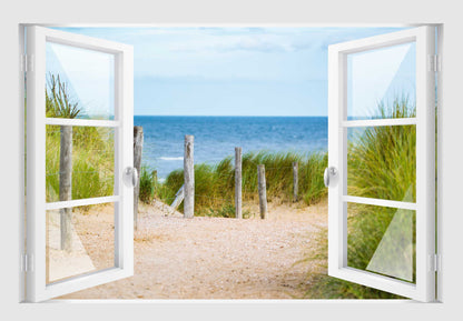 Offenes Fenster 3D Wandtattoo – Selbstklebender Wandaufkleber/Wandsticker – Motiv Meer Sand Dünen Wandtattoo skins4u   