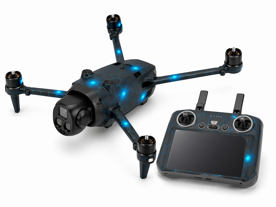 DJI Mavic 4 Pro Skin Folien Set Drohnen Aufkleber + RC2 Controller Exo dark blue Aufkleber Skins4u