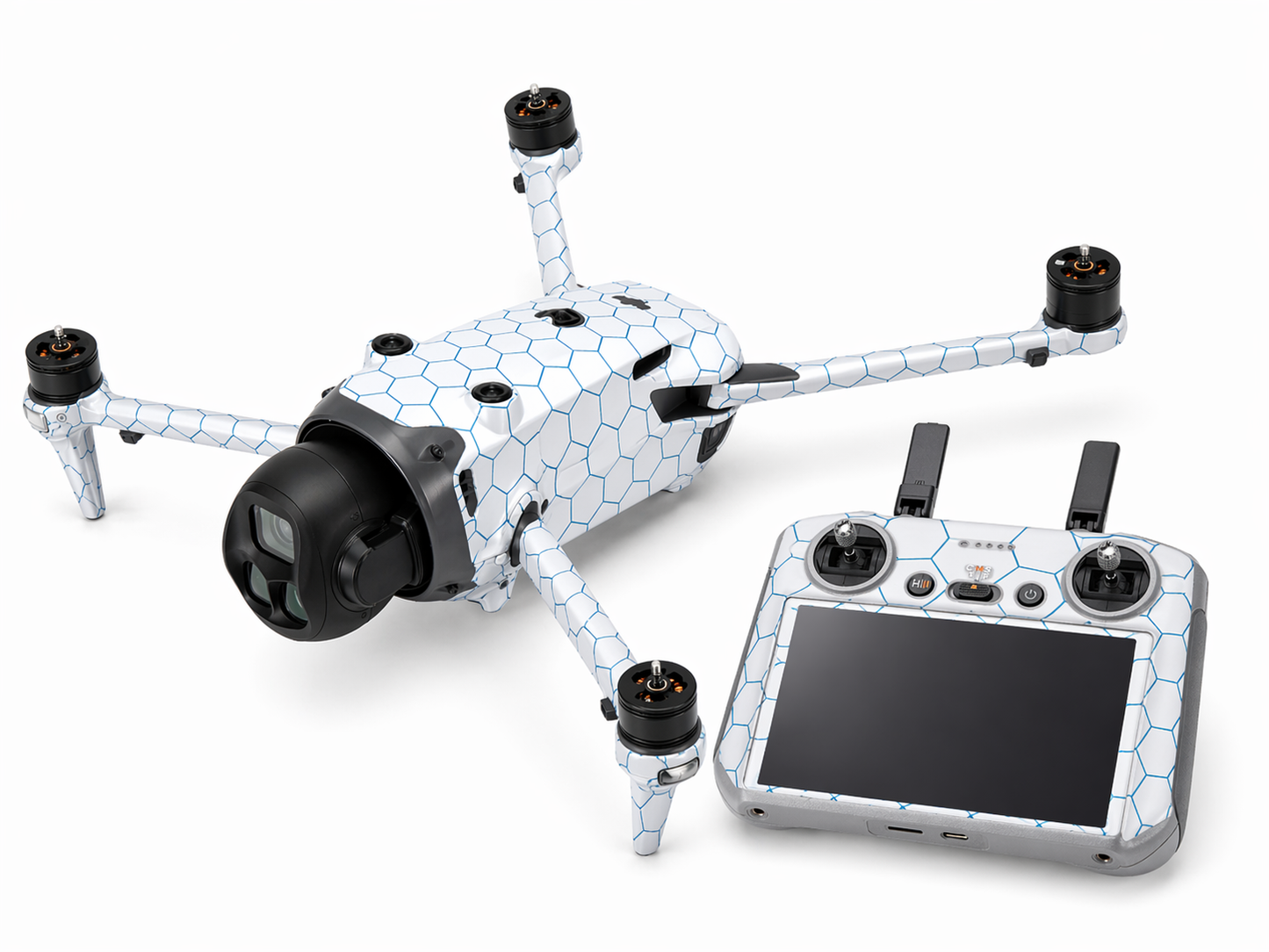 DJI Mavic 4 Pro Skin Folien Set Drohnen Aufkleber + RC2 Controller Exo light blue Aufkleber Skins4u