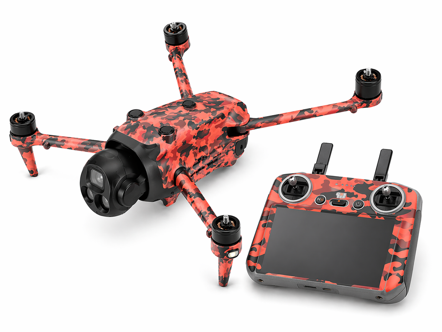 DJI Mavic 4 Pro Skin Folien Set Drohnen Aufkleber + RC2 Controller Red Camo Aufkleber Skins4u