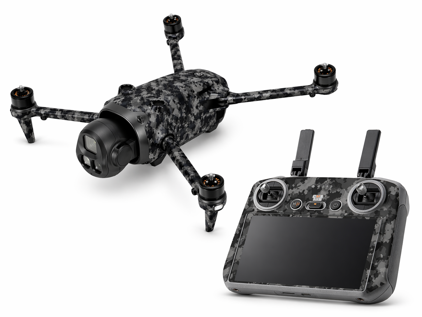 DJI Mavic 4 Pro Skin Folien Set Drohnen Aufkleber + RC2 Controller Shadow Camo grau Aufkleber Skins4u