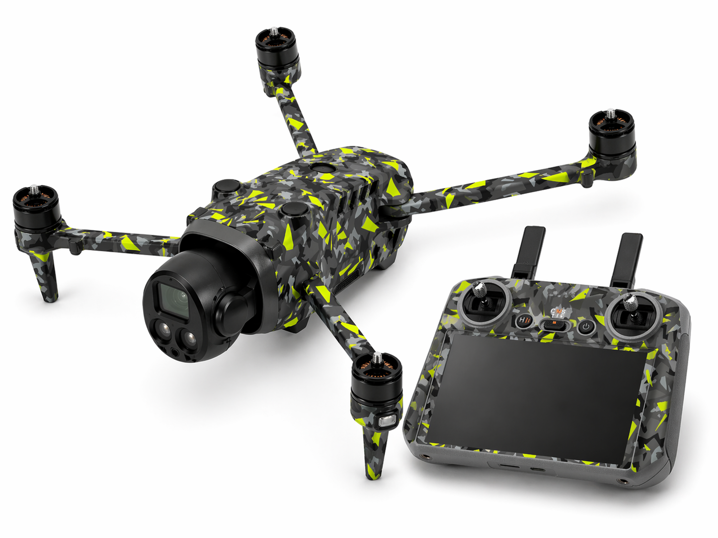 DJI Mavic 4 Pro Skin Folien Set Drohnen Aufkleber + RC2 Controller Splatter Yellow Aufkleber Skins4u