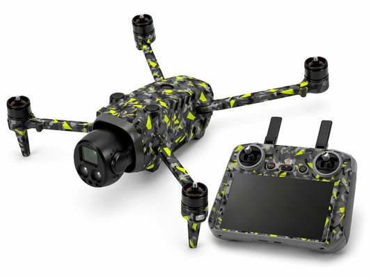 DJI Mavic 4 Pro Skin Folien Set Drohnen Aufkleber + RC2 Controller Splatter Yellow Aufkleber Skins4u