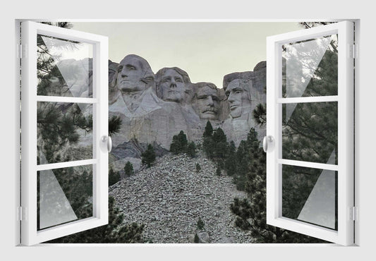 Offenes Fenster 3D Wandtattoo – Selbstklebender Wandaufkleber/Wandsticker – Motiv Mount Rushmore Wandtattoo skins4u   