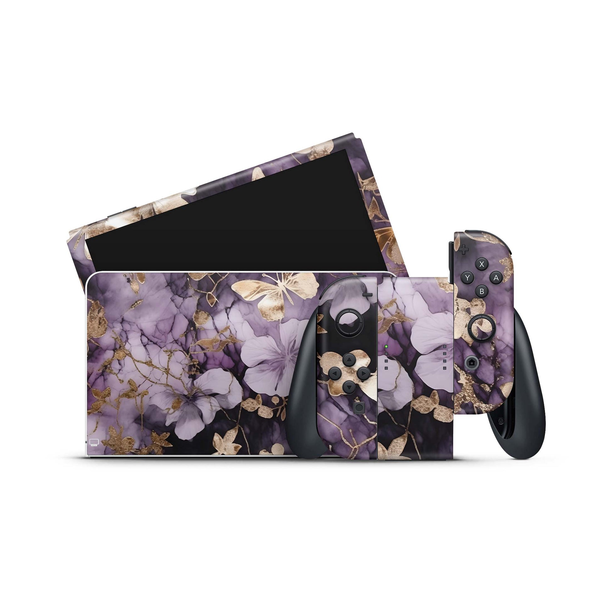 Nintendo Switch Skin Wrap Aufkleber Vinyl Skins Folie Design Flowers and Butterfly Aufkleber Skins4u   