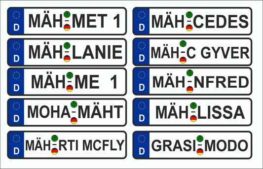 Wunsch Kennzeichen Nummernschild Aufkleber Mähroboter, Saugroboter, Wischroboter, Kettcar, Roller personalisiert mit Deinem Wunschnamen individuell gestalten Aufkleber Skins4u