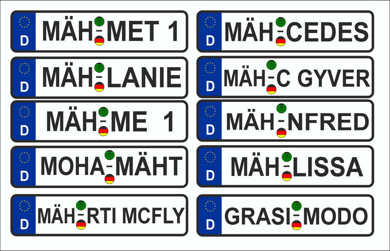 Wunsch Kennzeichen Nummernschild Aufkleber Mähroboter, Saugroboter, Wischroboter, Kettcar, Roller personalisiert mit Deinem Wunschnamen individuell gestalten Aufkleber Skins4u