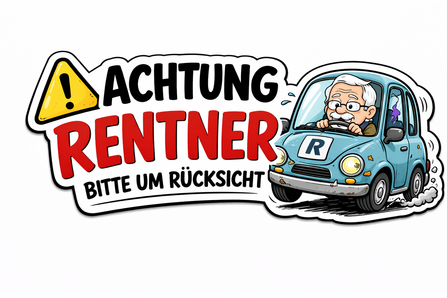Aufkleber Achtung Rentner - lustiger Auto Aufkleber im Comic Style Senioren Motiv Opa Aufkleber Skins4u