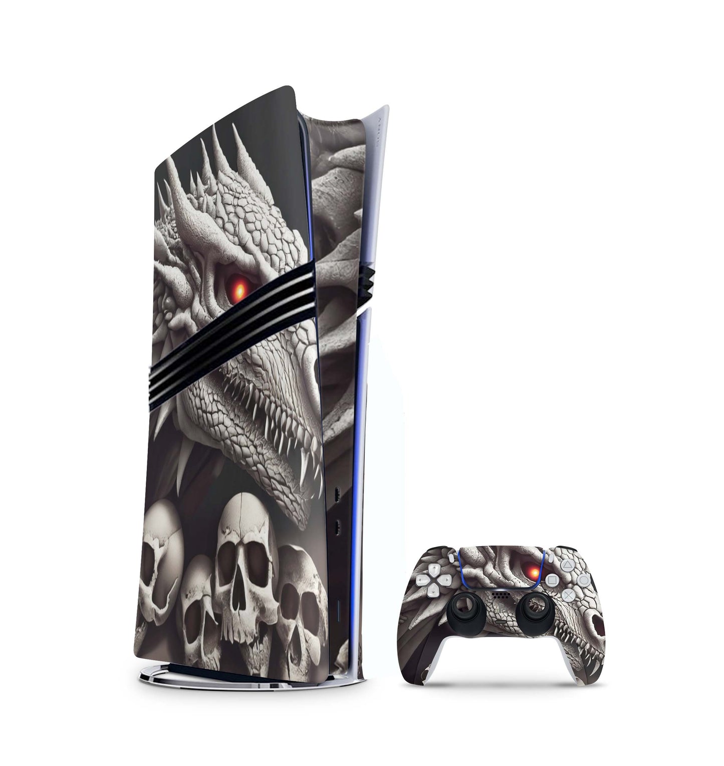 PS5 Pro Skin Aufkleber Design Schutzfolie + Controller Skin Folie Dragon Skull Aufkleber Skins4u   