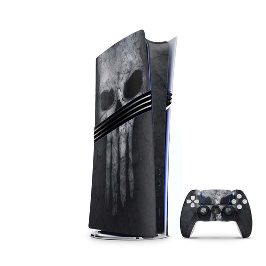 PS5 Pro Skin Aufkleber Design Schutzfolie + Controller Skin Folie Hard Skull Aufkleber Skins4u   