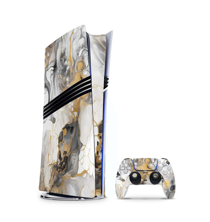 PS5 Pro Skin Aufkleber Design Schutzfolie + Controller Skin Folie Marmor gold light Aufkleber Skins4u   