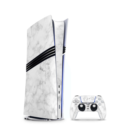 PS5 Pro Skin Aufkleber Design Schutzfolie + Controller Skin Folie Marmor weiss Aufkleber Skins4u   