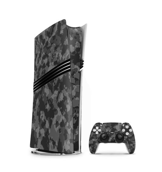 PS5 Pro Skin Aufkleber Design Schutzfolie + Controller Skin Folie Shadow Camo grau Aufkleber Skins4u   