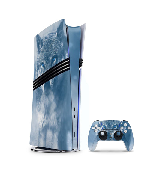 PS5 Pro Skin Aufkleber Design Schutzfolie + Controller Skin Folie Wolf blue Eyes Aufkleber Skins4u   