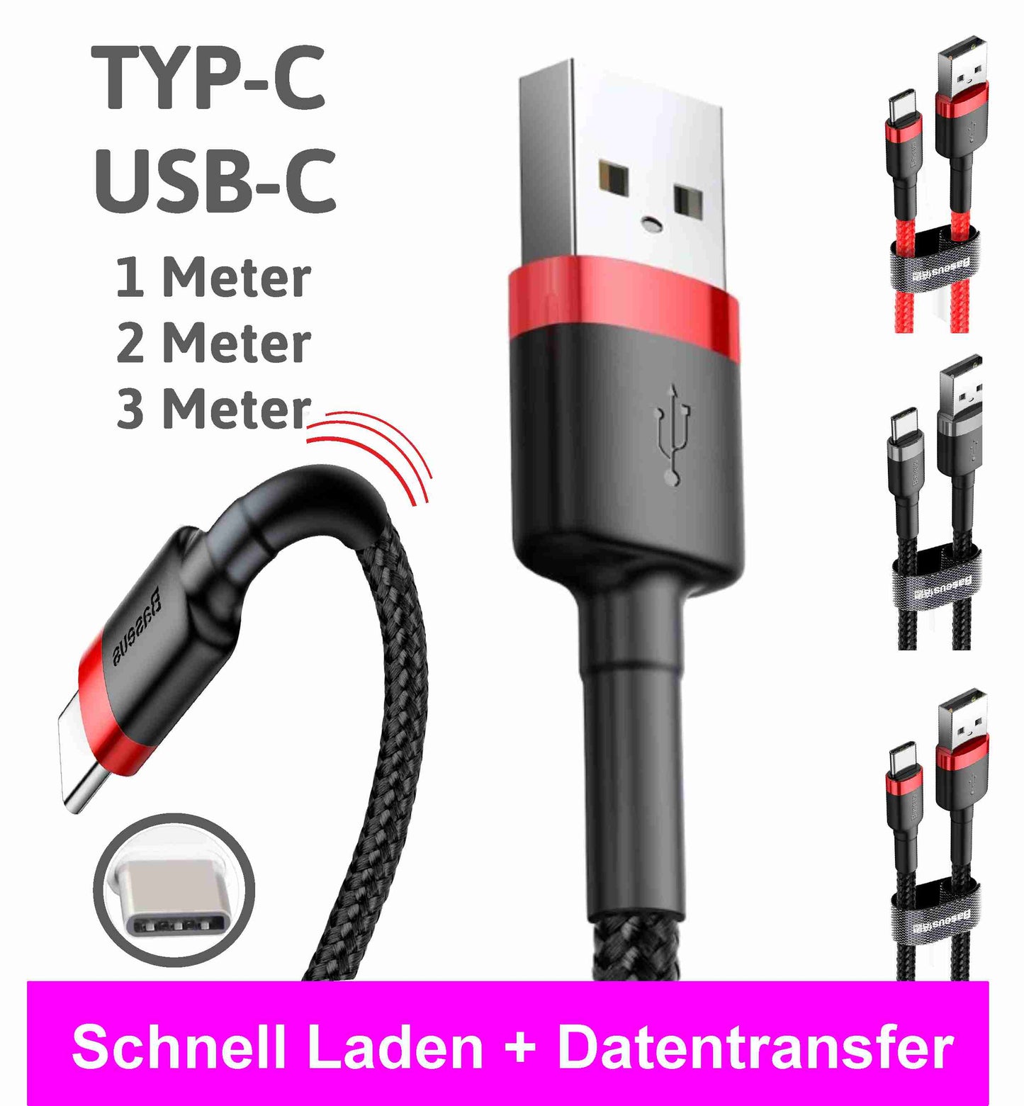 Ladekabel USB Typ-C Schnell Ladekabel für Samsung Huawei XIAOMI Apple iPhone Kabel Skins4u