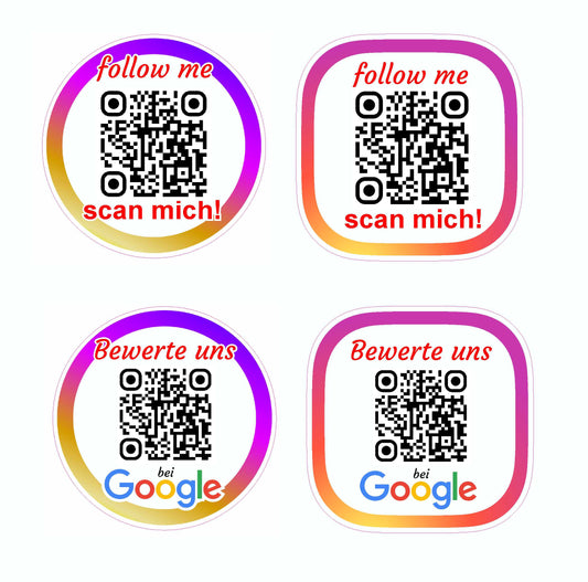 Personalisierte QR Code Aufkleber – für Social Media & Google Bewertungen | Individuell mit deinem Link | Auto-, Laptop- & Versandaufkleber | 5er Pack Aufkleber Skins4u