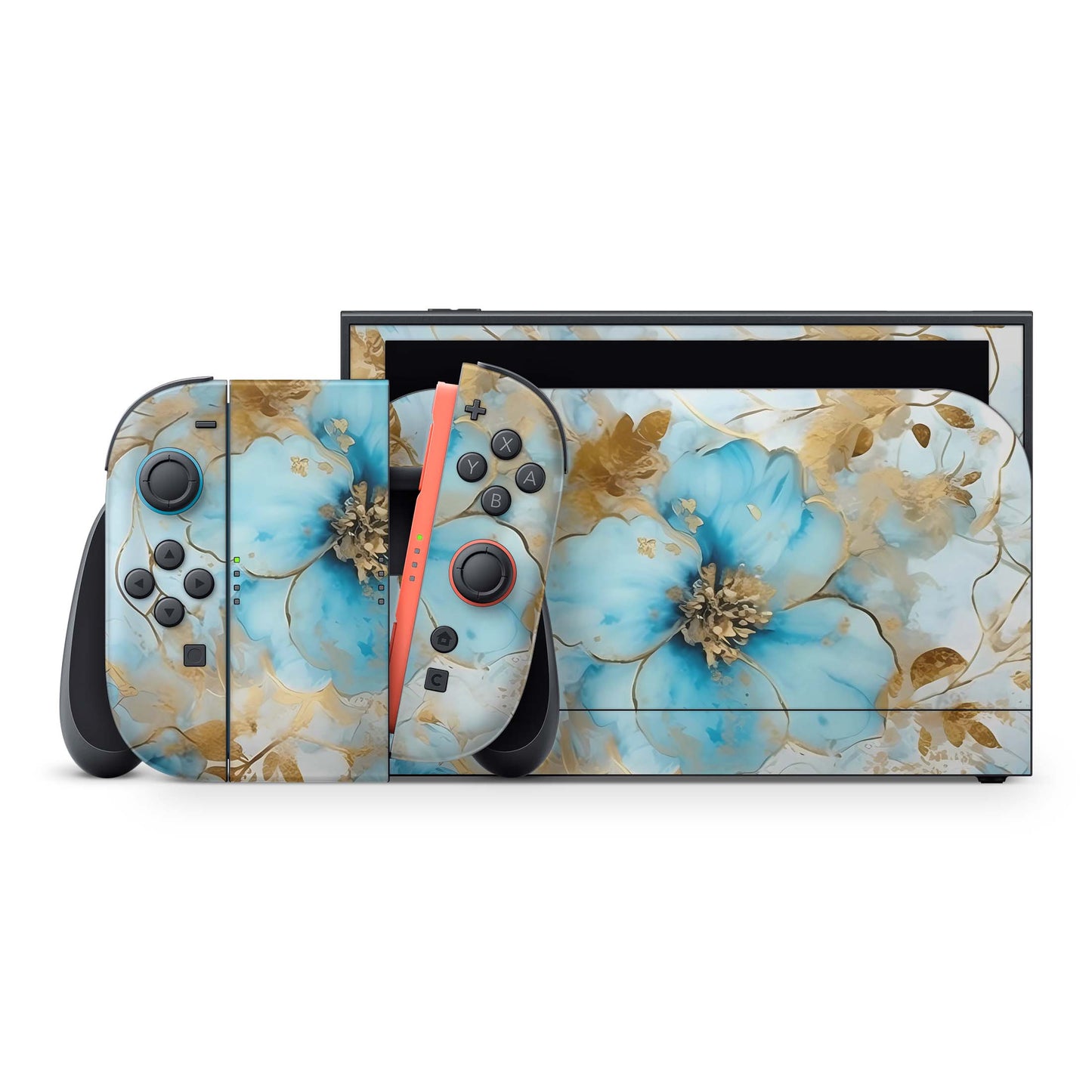 Nintendo Switch 2 Aufkleber Folien Skin Set Schutzfolie Modding Design Gold blue Fantasy Aufkleber Skins4u