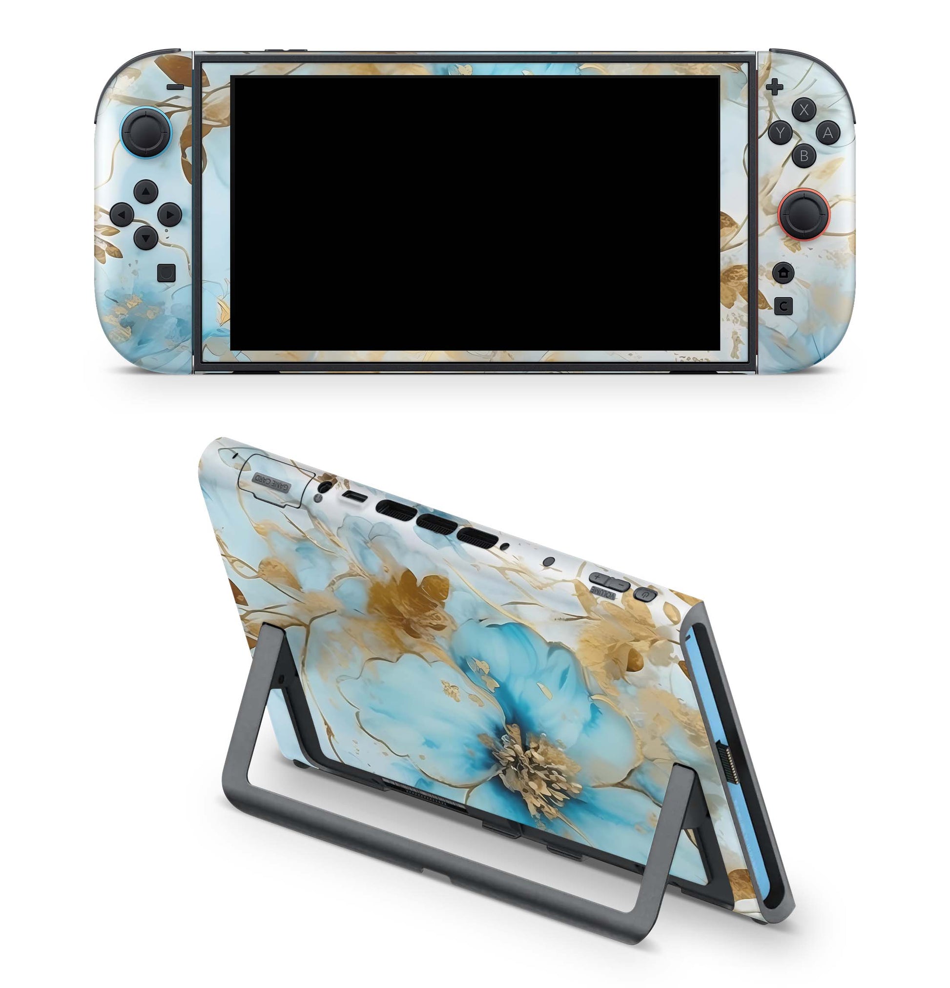 Nintendo Switch 2 Aufkleber Folien Skin Set Schutzfolie Modding Design Gold blue Fantasy Aufkleber Skins4u