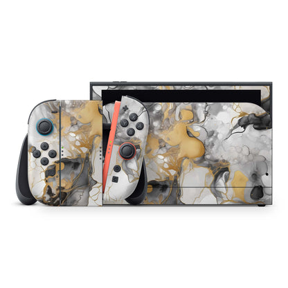 Nintendo Switch 2 Aufkleber Folien Skin Set Schutzfolie Modding Design Marmor gold light Aufkleber Skins4u