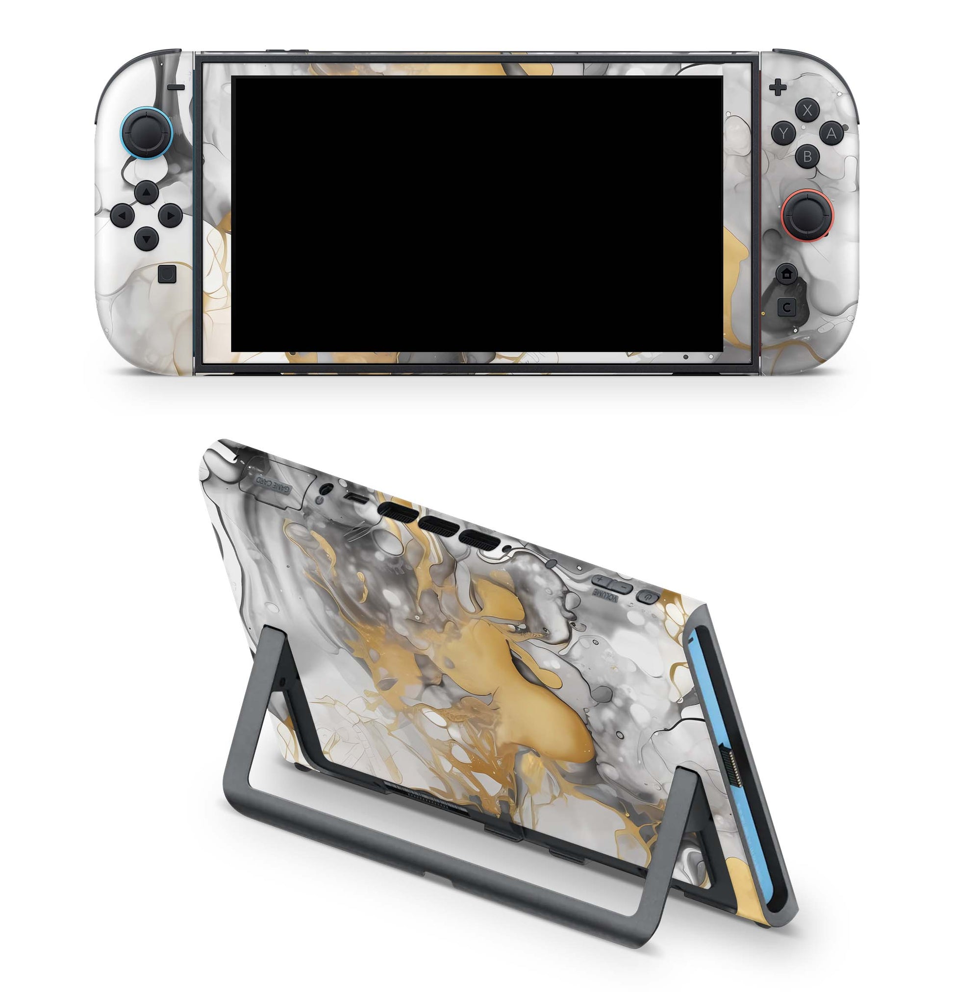 Nintendo Switch 2 Aufkleber Folien Skin Set Schutzfolie Modding Design Marmor gold light Aufkleber Skins4u