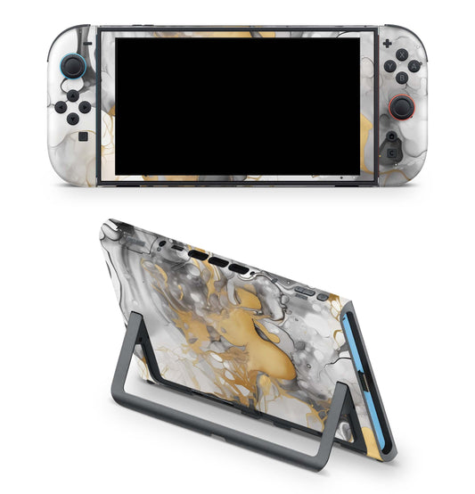 Nintendo Switch 2 Aufkleber Folien Skin Set Schutzfolie Modding Design Marmor gold light Aufkleber Skins4u