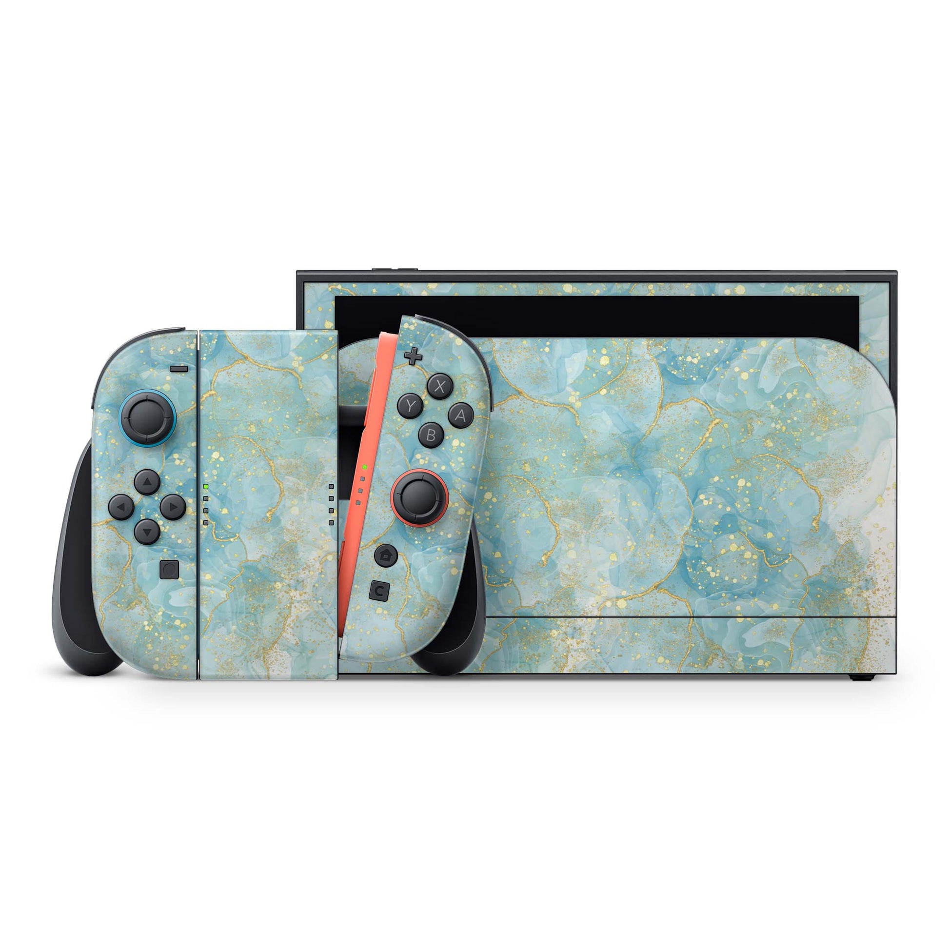 Nintendo Switch 2 Aufkleber Folien Skin Set Schutzfolie Modding Design Türkis Gold Aufkleber Skins4u