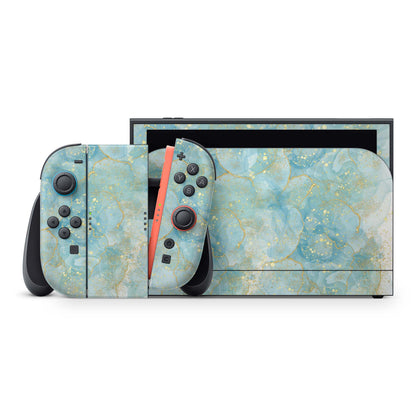 Nintendo Switch 2 Aufkleber Folien Skin Set Schutzfolie Modding Design Türkis Gold Aufkleber Skins4u