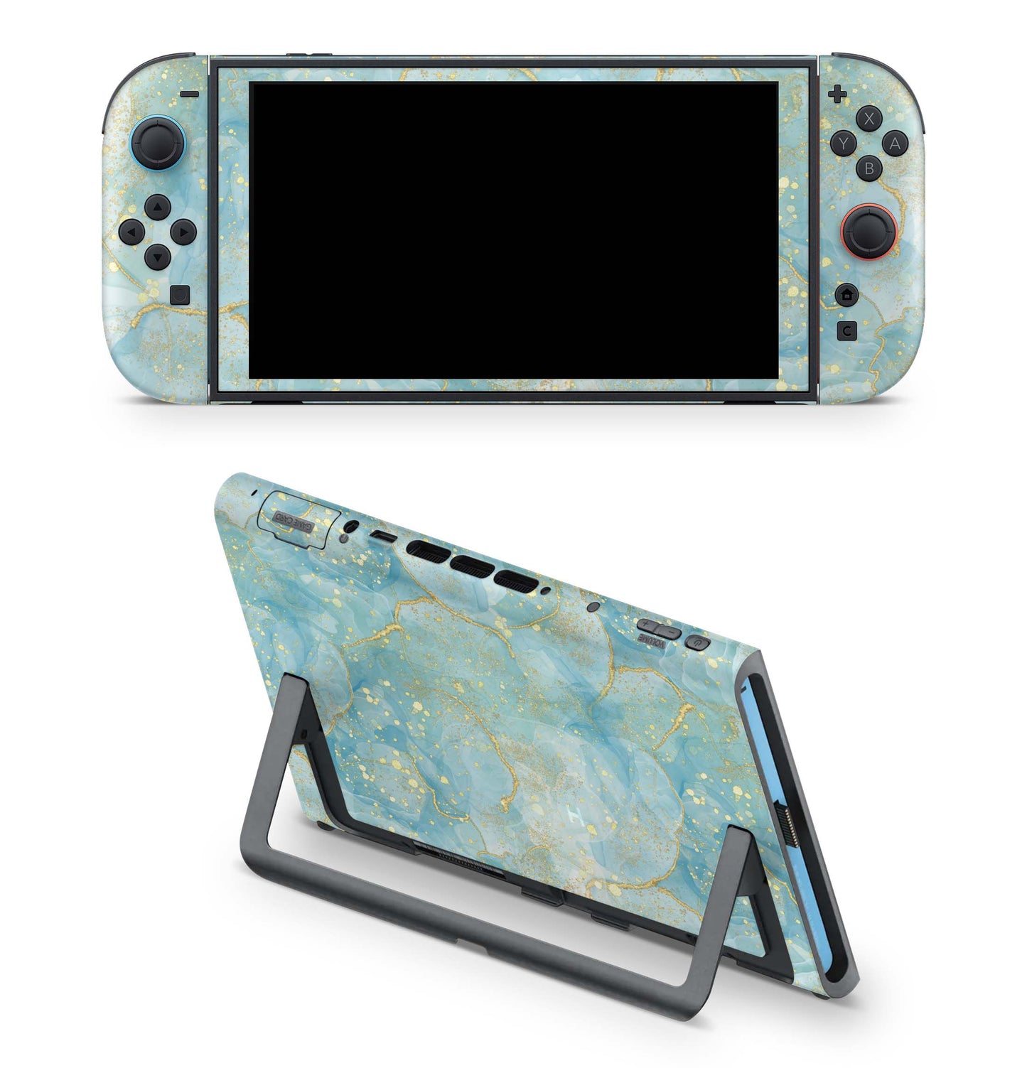 Nintendo Switch 2 Aufkleber Folien Skin Set Schutzfolie Modding Design Türkis Gold Aufkleber Skins4u
