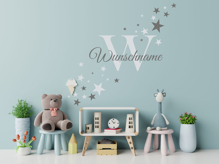 Wandtattoo Kinderzimmer Wunsch Namen Sterne Punkte Set Punkte personalisiert Wunschname Babyzimmer selbst gestalten individuell