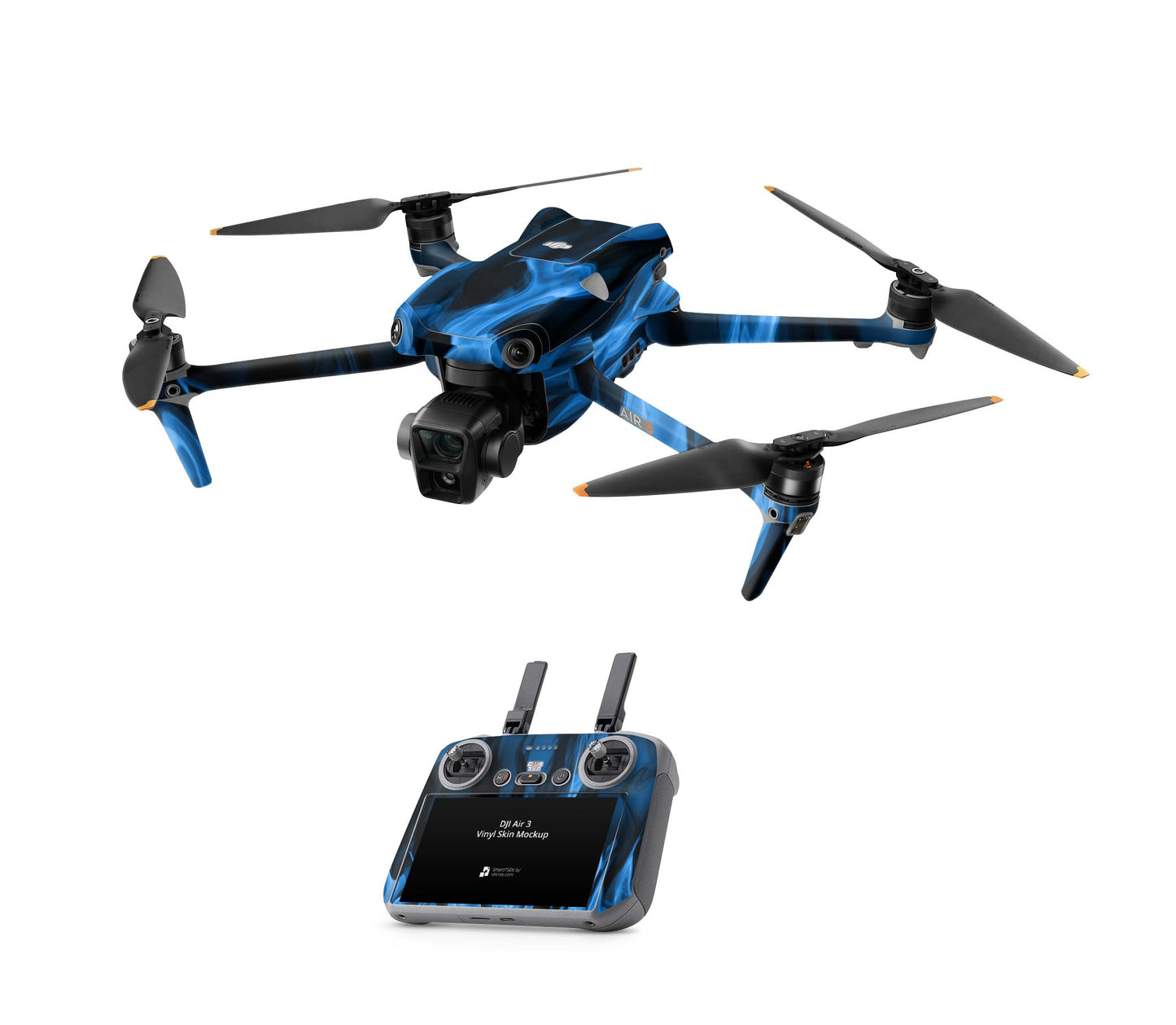 DJI Air 3 Skins - Drohnen Aufkleber Schutz Folie + RC2 Controller Skin + Akku Skins Blaue Flammen Aufkleber skins4u   