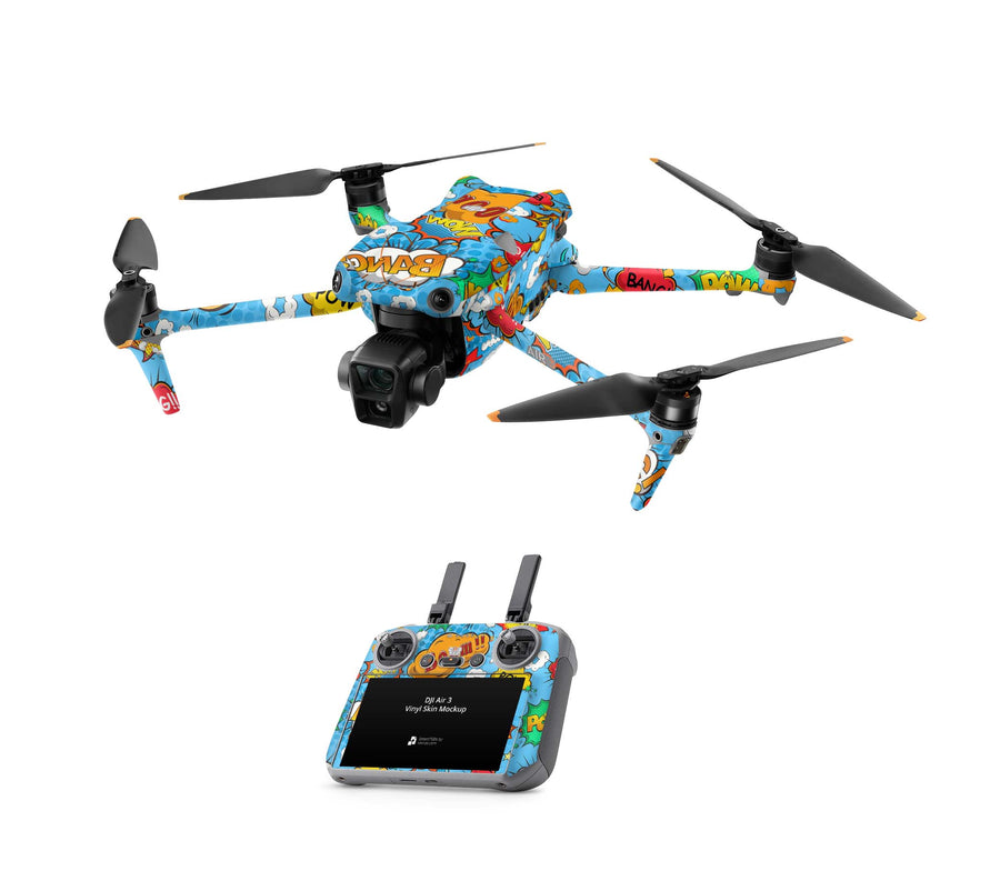 DJI Air 3 Skins - Drohnen Aufkleber Schutz Folie + RC2 Controller Skin + Akku Skins Comics blau Aufkleber skins4u   
