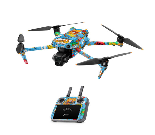 DJI Air 3S Skins - Drohnen Aufkleber Schutz Folie + RC2 Controller Skin + Akku Skins Comics blau Aufkleber skins4u